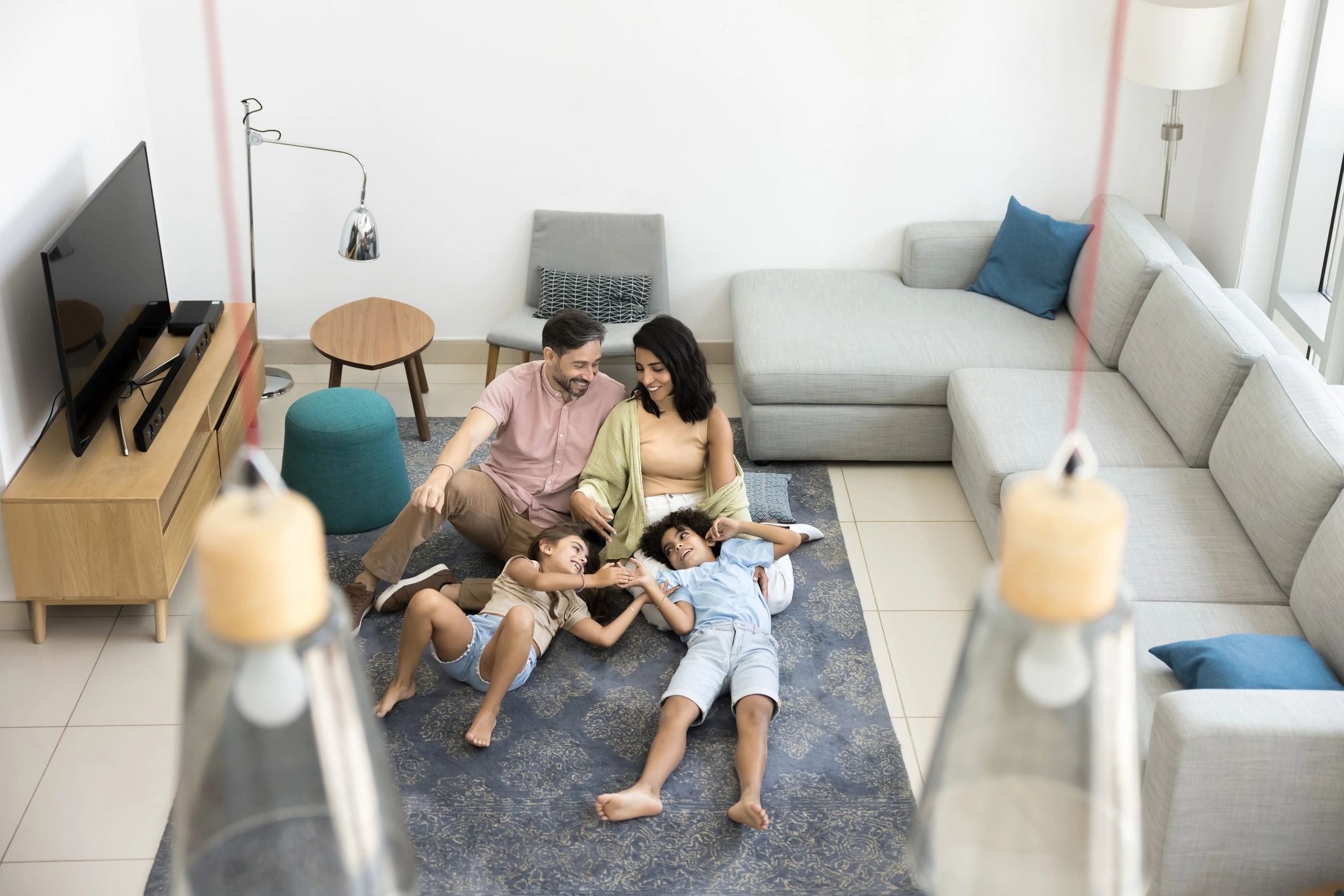 Family spending supportive time together at home
